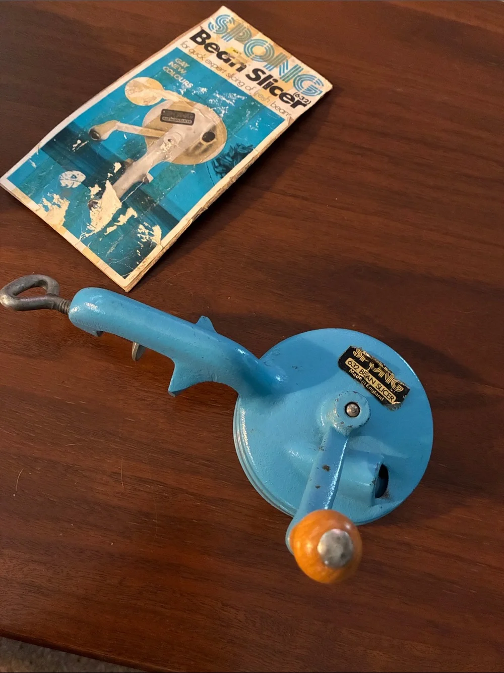 Vintage Cast Iron Spong's Green Bean Slicer No632 with original Paper Work BLUE